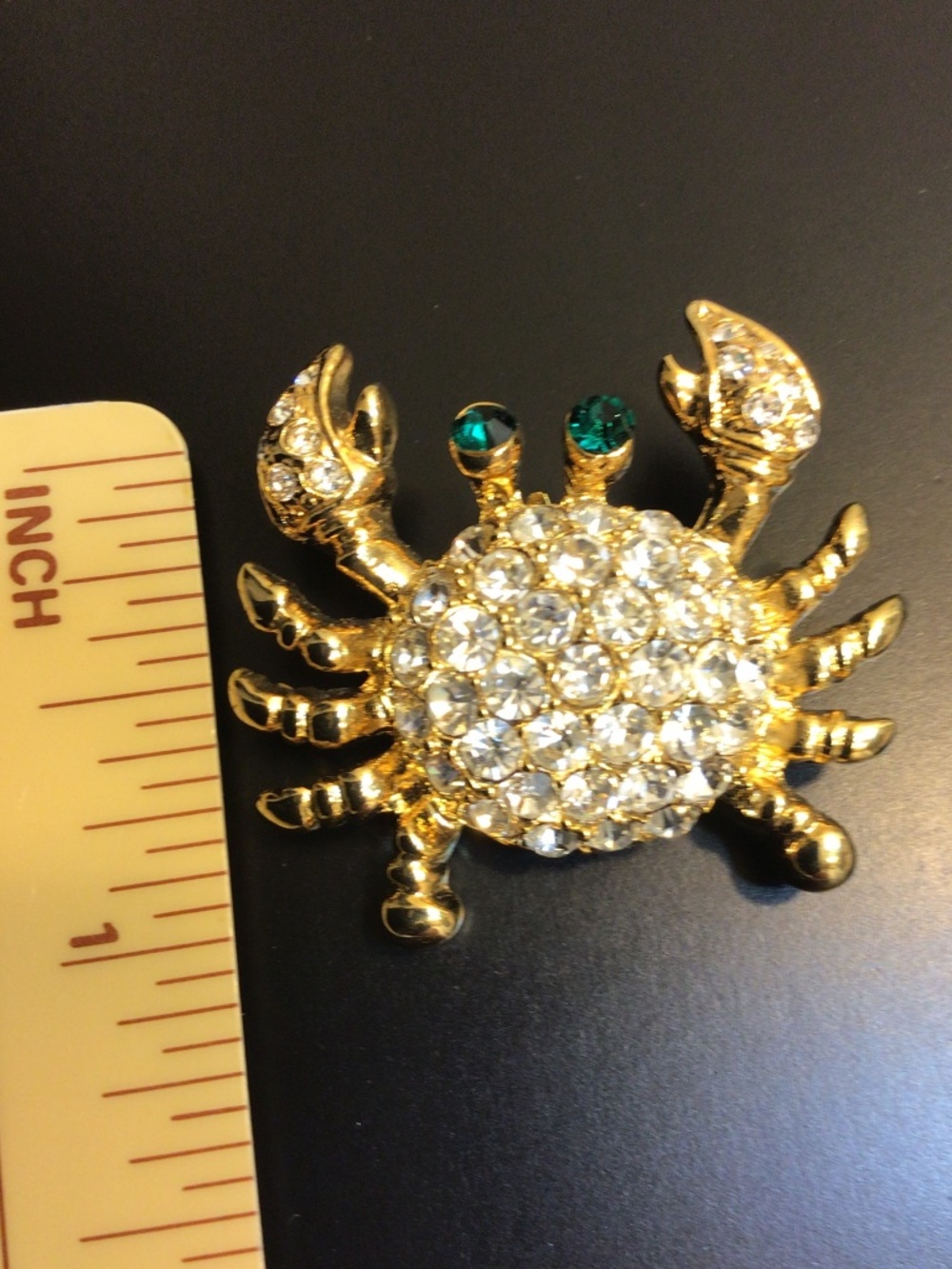 FORNASH Signed Novelty Gold-tone Crab Crystal Brooch Beach Theme - Picture 15 of 15